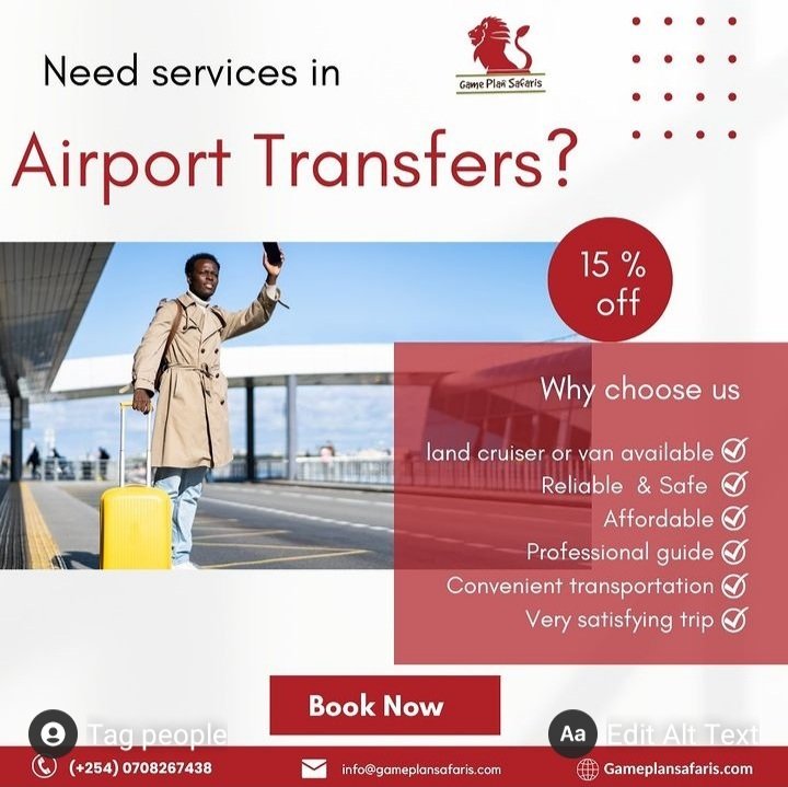 Our service includes meet and greet and flight monitoring. It is the most comfortable, stress-free travel option.
Call us to get started +254 708 267 438
.
.
.

#giraffecentre #safari #safaristyle #nairobikenya #nairobi #safariexperience #travelphotography #luxurysafaris #kenya