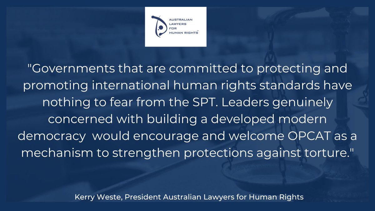 More than 85 organisations & individuals, representing thousands of stakeholders, have signed ALHR's statement of concern regarding obstruction of the UN SPT. Australians deserve governments who stand up for #HumanRights and #TorturePrevention 
alhr.org.au/joint-statemen…
#auslaw
