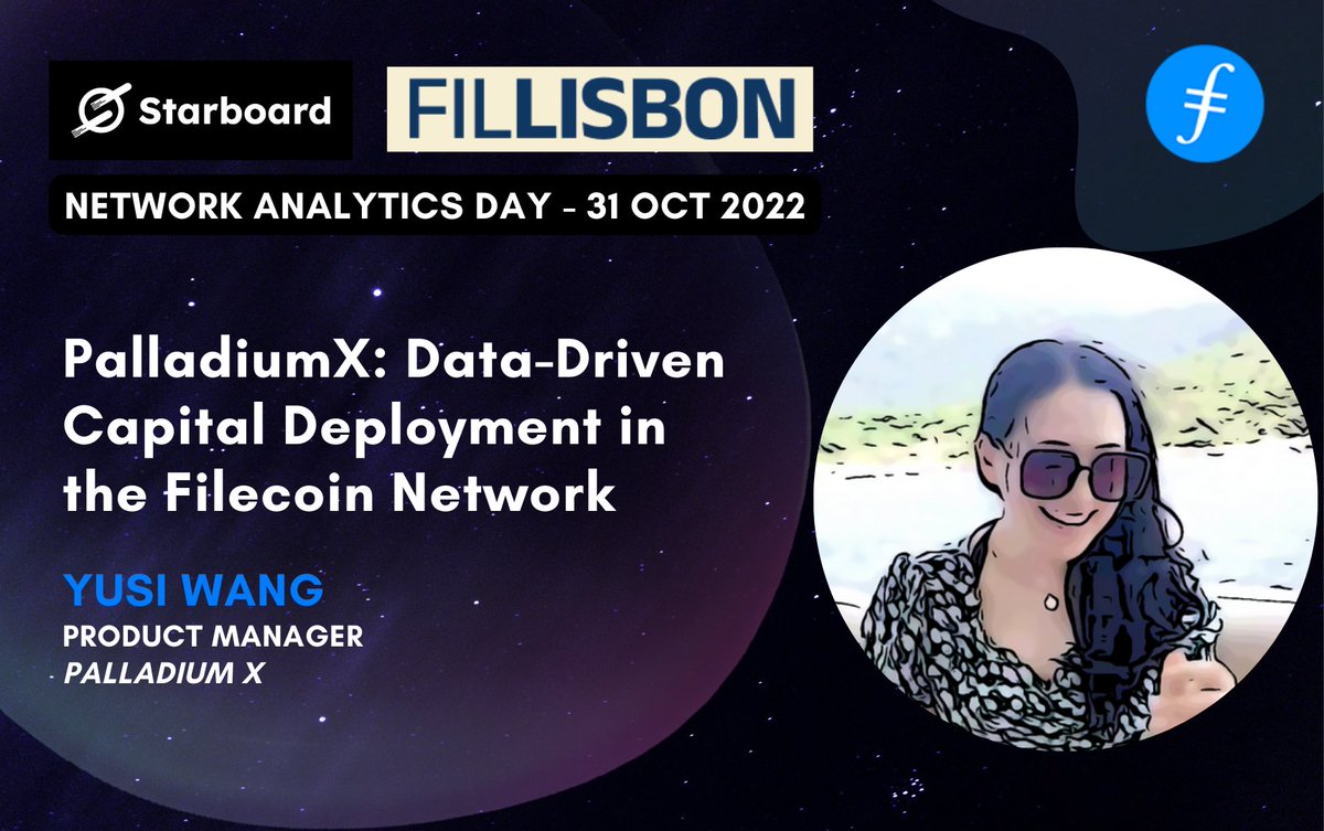 Starboard_V's tweet photo. 📢 Speaker Spotlight📢 Come hear Yusi Wang of PalladiumX dive into data-driven storage provider analysis and capital deployment in the #Filecoin network.
Starboard's #NetworkAnalyticsDay is happening 31 Oct 2022 at #FILLisbon. Sign up here ➡️ https://t.co/a6tpPmLRAD https://t.co/YOg9Yd6E5t