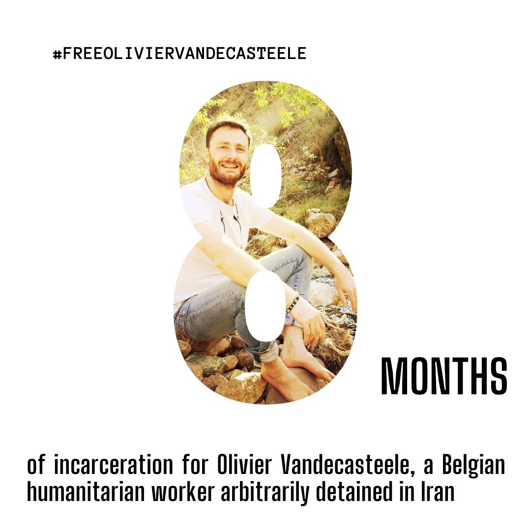 FreeOlivierVDC's tweet photo. Today, #OlivierVandecasteele has been wrongfully detained somewhere in Iran for exactly 8️⃣ months. 
He’s constantly in our thoughts. We’ll keep fighting 💪
✍🏻 please sign the petition : https://t.co/Lt2s0alTnU 🙏
#freeoliviervandecasteele #EndHostageDiplomacy #notatarget #8months https://t.co/JniX2WMgYu