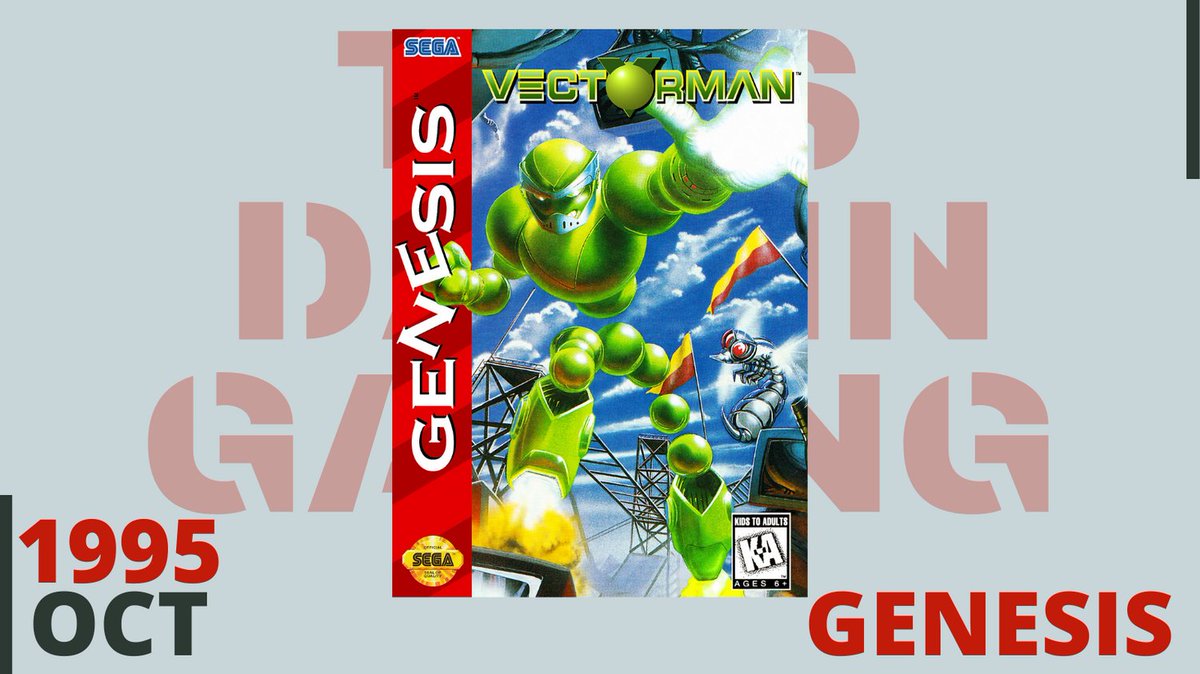 RandomJuicyFact's tweet photo. This Day in Gaming.
27 Years Ago (October 24, 1995).
Vectorman - Genesis.

#gaming #gamer #games #ps4 #playstation #calendardays #dailyholidays #holidays #nationaldays #weirdholidays #segagenesis #sega #retrogaming #blastprocessing #fortnite #xboxone https://t.co/T1NZ0rudN2