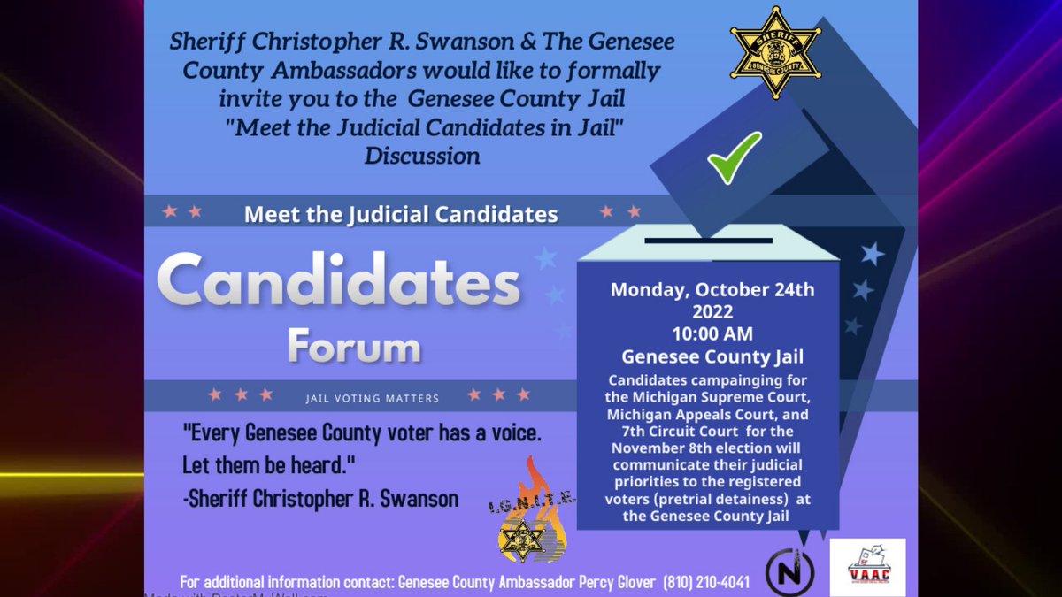 Voter education is part of #GeneseeCountyJail’s IGNITE (Inmate Growth Naturally &amp; Intentionally Through Education) program. Many Michiganders eligible to exercise their #freedomtovote are denied the help &amp; access to cast a ballot while incarcerated in jail. We're changing (1/2)➡️