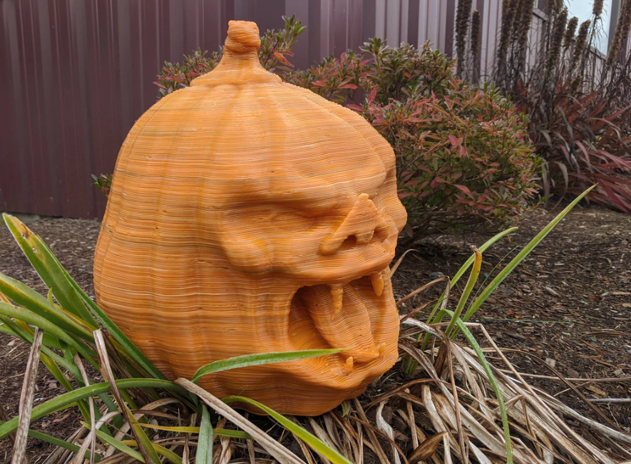 Filabot's tweet photo. The spooky season is upon us 🎃 Here's a throwback to our #3dprinted pumpkin from last year. Is anyone planning to #3dprint a spooky pumpkin this year? Check out how we did it in our blog post: https://t.co/VaMnOjyQWa https://t.co/XiAHJO4JVQ