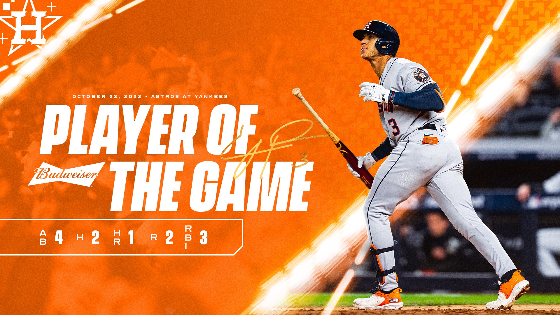 Houston Astros on X: MVPeña. Tonight's @budweiserusa Player of the Game!  #LevelUp  / X