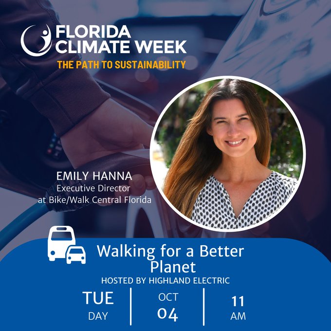 bikewalkcfl's tweet photo. ICYMI: Our Executive Director Emily Hanna presented during #FLClimateWeek earlier this month. Watch a recording on "Walking for a Better Planet" here: https://t.co/1cbcov7lsM @VoLoFoundation https://t.co/YdfCg0RkzA