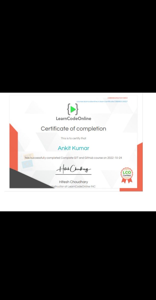 ANKITKR_1101's tweet image. Successfully passed the git and github test to earn certificate from #learncodeonline @Hiteshdotcom #iwritecode #git #GitHubUniverse #webdev #100daysofcodingchallenge
