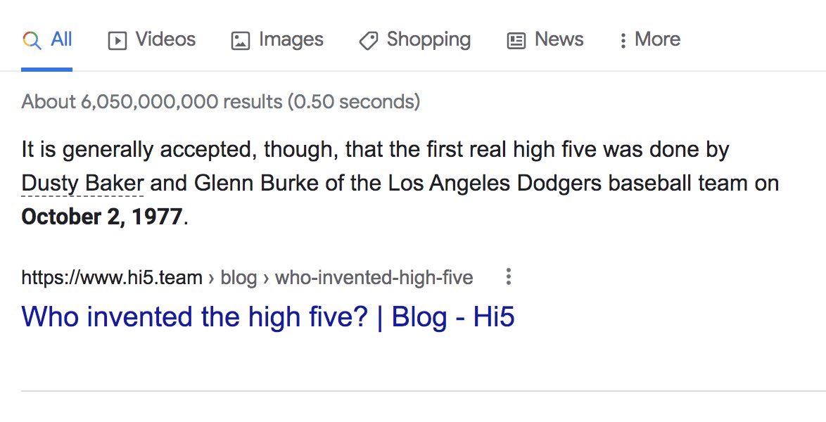 HOLD ON. DUSTY BAKER DID THE FIRST HIGH FIVE EVER?!?

Can that man get any cooler? 
#levelup #astros