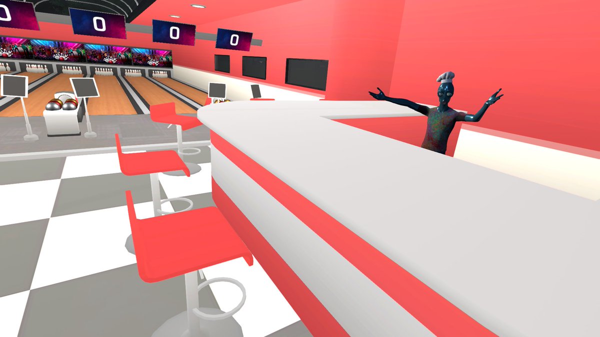 itsGary_eth's tweet photo. theπ½π¨βπ³.eth is out here trying to sling pizza and wings buts no ones bowling. Nothing else to do but take out the aggression on the pins. #vr #metaverse #void #voidarmy #nftavatar #nfttellingastory #virtualbowling #alienchef #virtualchef https://t.co/LDEV38Jiq8