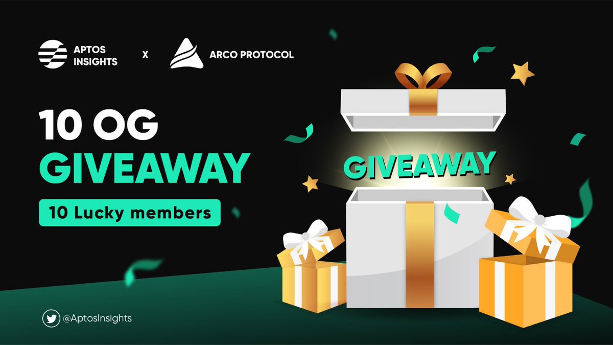 ☀️A GIVEAWAY EVENT SPONSORED BY @ArcoProtocol COMING

We are giving away 20 OG to 20 lucky winners 🥰
( 1 OG = 1000 $ARC Airdrop)

To win👇
1️⃣ Follow <a href="/AptosInsights/">Aptos Insights 🌐🖤🤍</a> &amp; @ArcoProtocol
2️⃣ Like &amp; Retweet this tweet
3️⃣ Join discord and take a screenshot: discord.com/invite/ZJf5ewUM