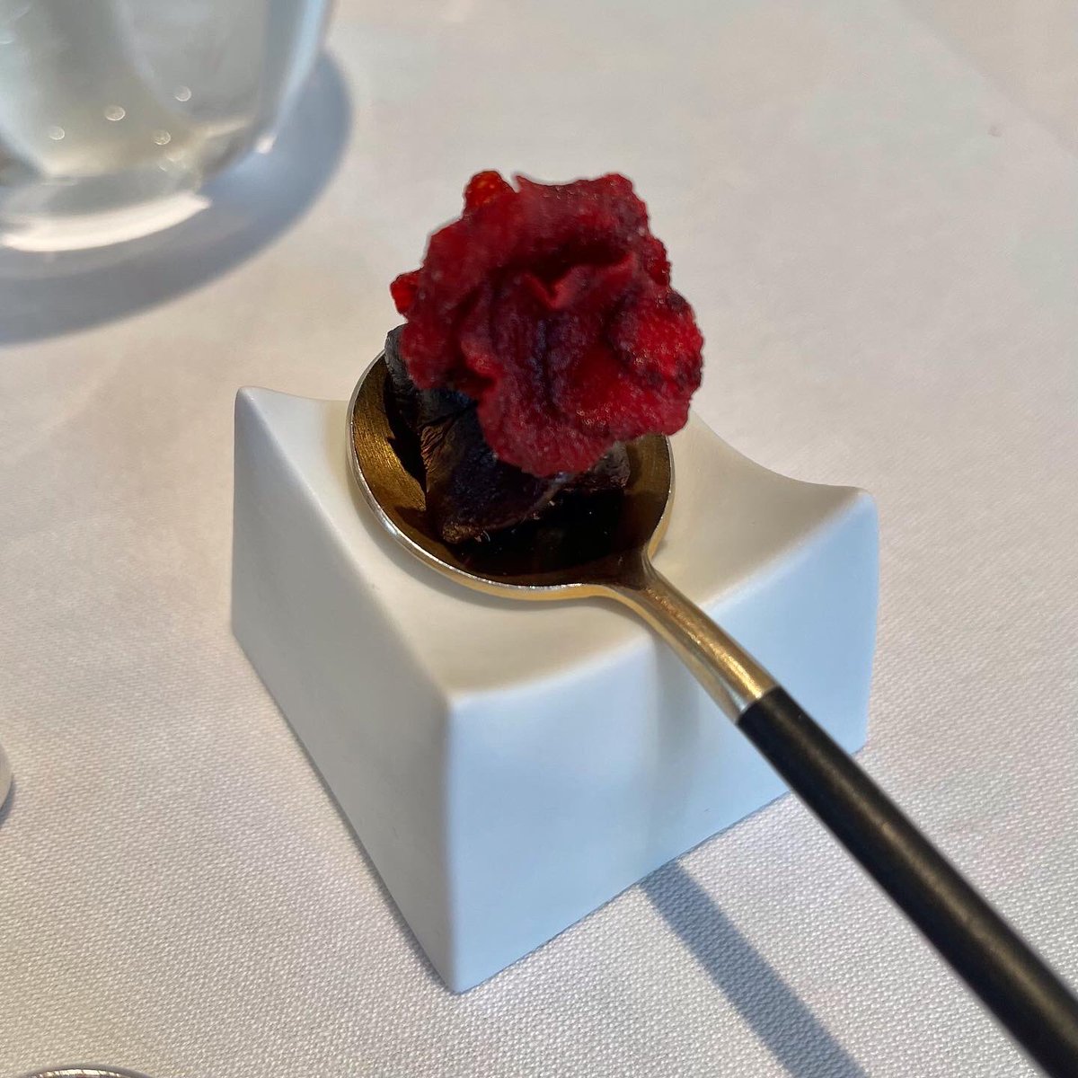 Beetroot cured with plum gazpacho and oyster @The5Fields @margueritekeogh #foodie #foodblogger #food #tastingmenus #london #chelsea #foodphotography #foodlover #hospitality #thefivefields #toplondoneats #eatinglondon #londoneatsout #foodlove #michelinguideuk #michelinstar