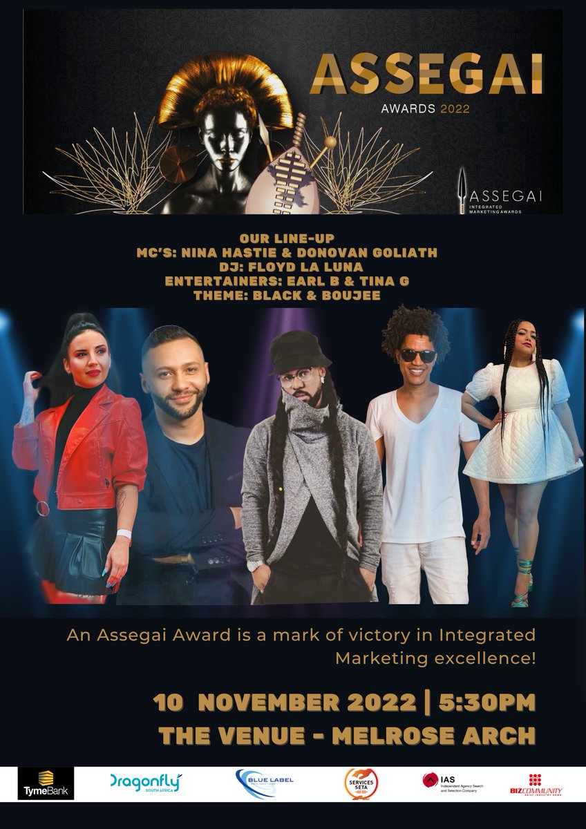 #AssegaiAwards2022
10 November 2022
Get your tickets on Quicket: qkt.io/wuQTgR
Tickets selling out fast! Get your tickets today