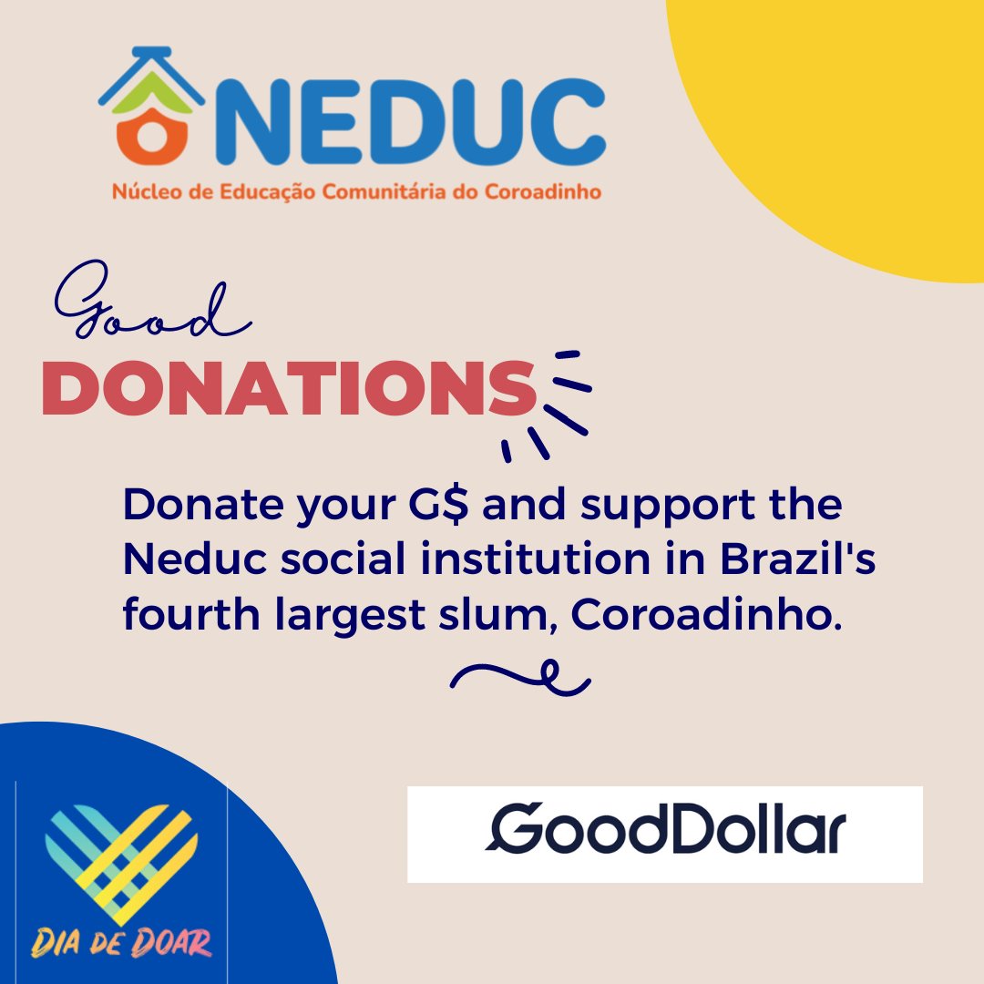 neduc_social's tweet photo. We are part of the institutions supported by the Cripto4her campaign. We would like to count once again on your support to maintain our social actions within the fourth largest favela in Brazil.
https://t.co/k5kxgFK4Lc
#crypto4her #gooddollar #social
https://t.co/JORSGf6kRD https://t.co/jsPu00A500