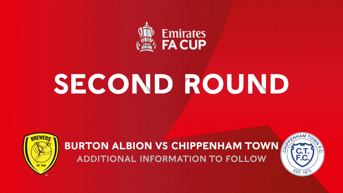 🏆 | 𝐒𝐄𝐂𝐎𝐍𝐃 𝐑𝐎𝐔𝐍𝐃 𝐃𝐑𝐀𝐖!

The #Bluebirds have been drawn away to @BurtonAlbionFC in the Emirates FA Cup 2nd Round proper. 

Additional information to follow!

#BlueArmy 💙