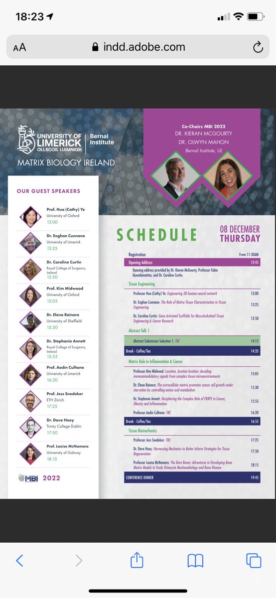 Olwyn Mahon (@olwynmahon) on Twitter photo Day 1️⃣ to include ‘Tissue Engineering’ ‘Matrix role in inflammation and Cancer’ and ‘Tissue Biomechanics’ sessions with not to be missed talks from <a href="/emcunnane/">Eoghan Cunnane</a> <a href="/CarolineCurtin8/">Caroline Curtin</a> <a href="/AedinCulhane/">Aedin Culhane (@AedinCulhane@genomic.social)</a> <a href="/HoeyLab/">David Hoey</a> <a href="/ERainero_lab/">Elena Rainero</a> <a href="/steph_annett/">Stephanie Annett</a> <a href="/LaoiseMcnamara/">Laoise McNamara</a> Day 1️⃣ to include ‘Tissue Engineering’ ‘Matrix role in inflammation and Cancer’ and ‘Tissue Biomechanics’ sessions with not to be missed talks from <a href="/emcunnane/">Eoghan Cunnane</a> <a href="/CarolineCurtin8/">Caroline Curtin</a> <a href="/AedinCulhane/">Aedin Culhane (@AedinCulhane@genomic.social)</a> <a href="/HoeyLab/">David Hoey</a> <a href="/ERainero_lab/">Elena Rainero</a> <a href="/steph_annett/">Stephanie Annett</a> <a href="/LaoiseMcnamara/">Laoise McNamara</a>