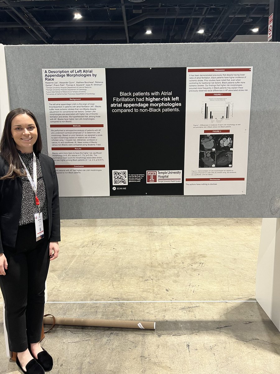 MadelineLeeMD's tweet photo. Proud to present my research on #leftatrialappendage and race as well as iron deficiency anemia in #CTEPH. Thankful for my mentors @docwhitman and @EstefaniaOS for building me up and supporting me in all things life and cardiology! #templemade #futureWIC #AHA22 https://t.co/XodNMvd48G
