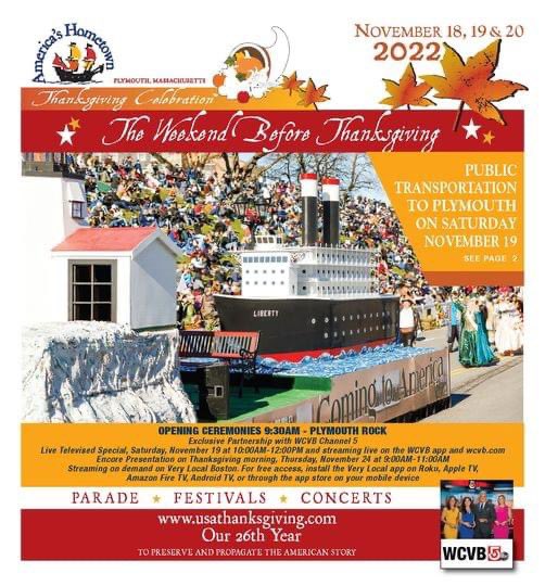 Plymouth 400 Legacy (@plymouth_400) on Twitter photo The America's Hometown #Thanksgiving Celebration & #Parade is just 12 days away on Sat, Nov. 19th from 10AM-12PM!!
The Parade will also be televised live on <a href="/WCVB/">WCVB-TV Boston</a>.
For details visit usathanksgiving.com
Download a full schedule here: online.anyflip.com/wtcv/gqbe/mobi…
.
#plymouthma The America's Hometown #Thanksgiving Celebration & #Parade is just 12 days away on Sat, Nov. 19th from 10AM-12PM!!
The Parade will also be televised live on <a href="/WCVB/">WCVB-TV Boston</a>.
For details visit usathanksgiving.com
Download a full schedule here: online.anyflip.com/wtcv/gqbe/mobi…
.
#plymouthma