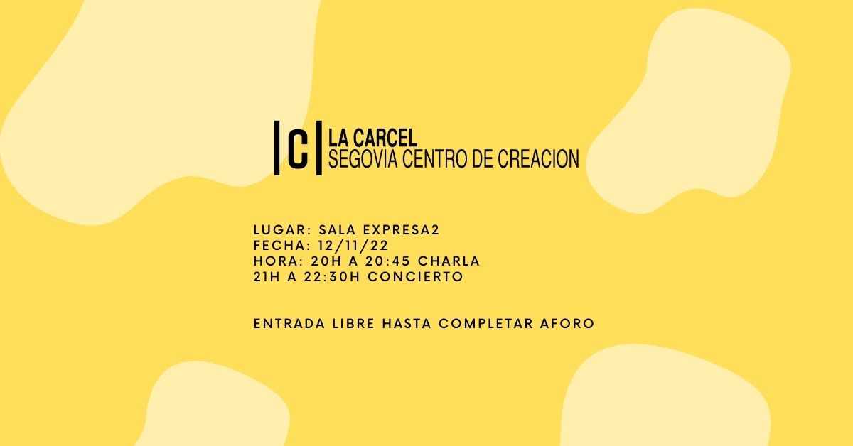👩‍🦰 "𝗖𝗵𝗮𝗿𝗹𝗮 𝘆 𝗮𝗰𝘁𝘂𝗮𝗰𝗶ó𝗻 𝗺𝘂𝘀𝗶𝗰𝗮𝗹" del beatmarker @_guayaba_Guayaba, para poner punto y final a la 14º Edición 3D Wire. Más información 👇 ¡Te esperamos!

Organiza: <a href="/segovia_es/">Ayuntamiento de Segovia</a>  <a href="/SegoviActiva/">SegoviActiva</a>  <a href="/CulturaHabitada/">SGCulturaHabitada</a> 

📍 Sede <a href="/CarcelSegovia/">La Cárcel. Segovia</a>