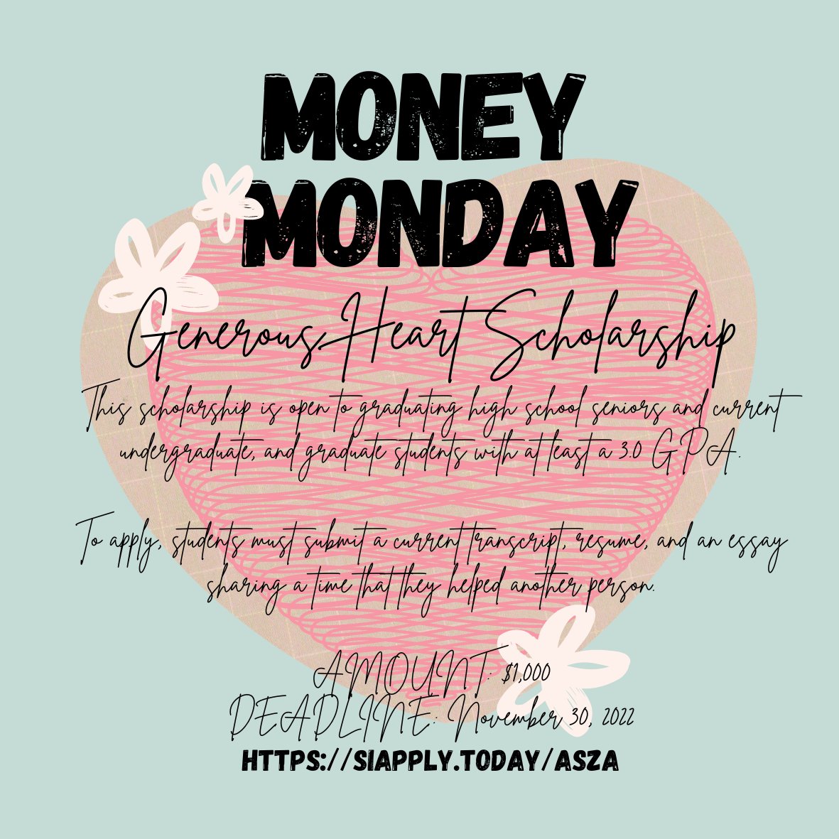 Welcome back to school, Hawks! We hope you had a restful break with family! Take a look at our MONEY MONDAY opportunity. More information about this scholarship can be found here: siapply.today/AszA. Make it a great week, Hawks! 🦅❤🖤 #WinTheDay #rockwallisd #HeathHawks