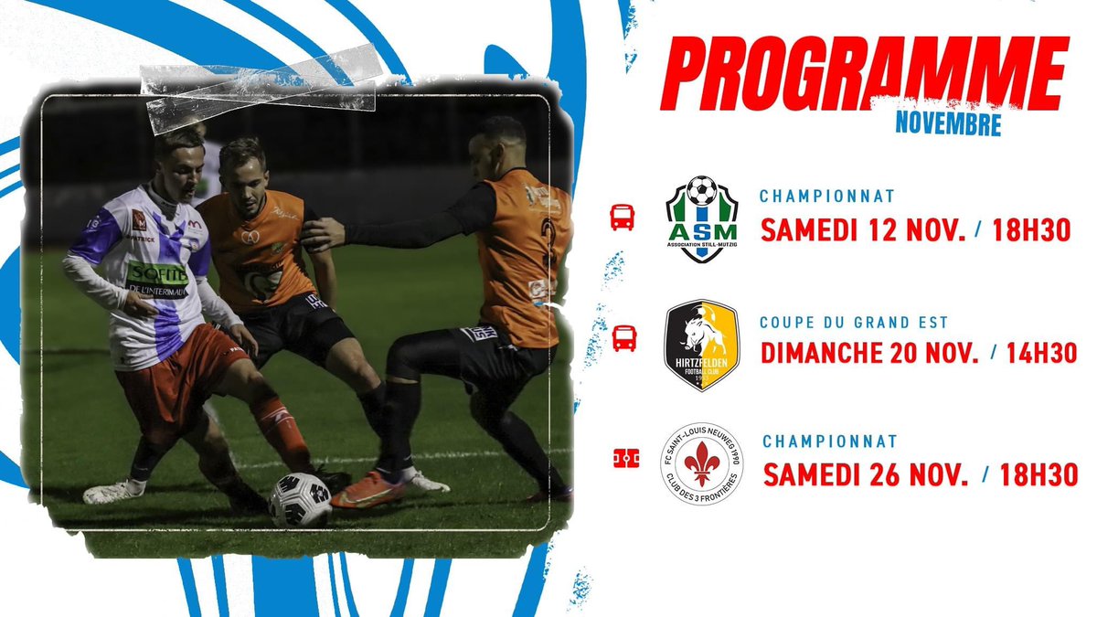📅 On fait le point sur les prochains matchs de nos mulhousiens au mois de novembre :