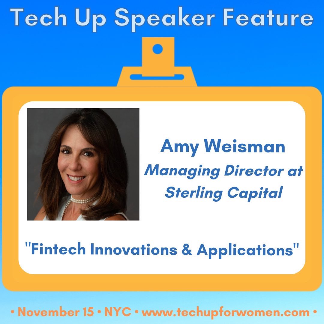 techupforwomen's tweet photo. Announcing our next speakers Amy Weisman, Jennifer Suh, Dana Warren, and Alexandra Petre for our Tech Up For Women NYC Conference! 🎉 Register to hear them speak on “Fintech Innovations &amp; Applications” at https://t.co/6ns4rVMVKK  👩‍💻#techupforwomenconference #womenintech #techup https://t.co/MOIWXy54g2