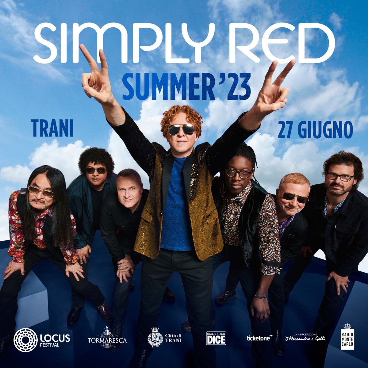 SIMPLY RED A TRANI IL 27 GIUGNO!
Anteprima del Locus festival 2023, e prima tappa del tour italiano dei Simply Red, data esclusiva nel sud.
Info e link biglietti locusfestival.it/site/?p=7577