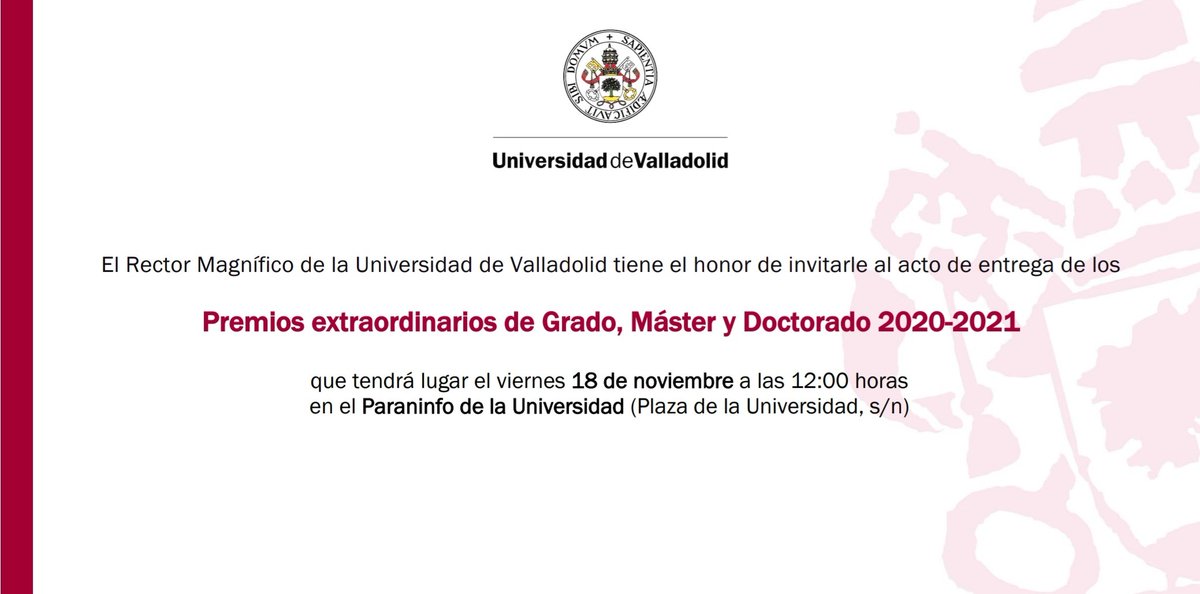 aitorvv's tweet image. El próximo 18 de noviembre estaré en el Paraninfo de la Universidad de Valladolid para recoger el premio extraordinario de #TFM del Máster en Ingeniería de #Montes y #DATAFOREST del curso 2020-2021. Sin duda, una buena motivación para seguir empujando día a día.