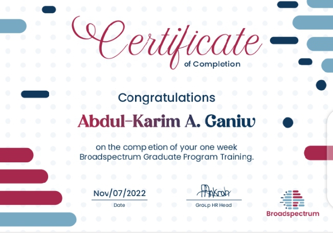 Abdul-Ganiw Abdul-Karim (@aabdulganiwu) on Twitter photo Hurray. I just completed a one week graduate program training at Broadspectrum Group (
<a href="/Bsl_gh/">Broadspectrum Limited</a> ) . Thanks to this wonderful organization. Now about to start work (learn and unlearn) at this firm with the aim of adding value to myself and helping to company success. Hurray. I just completed a one week graduate program training at Broadspectrum Group (
<a href="/Bsl_gh/">Broadspectrum Limited</a> ) . Thanks to this wonderful organization. Now about to start work (learn and unlearn) at this firm with the aim of adding value to myself and helping to company success.