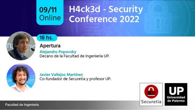 ➡️Tendremos una apertura a cargo del decano de la @upingenieria el Ing. Alejandro Popovsky y <a href="/jjvmAR/">Javier J Vallejos M</a>, Co Founder de <a href="/securetia/">Securetia</a> y profesor de la <a href="/udepalermo/">Universidad de Palermo</a>.