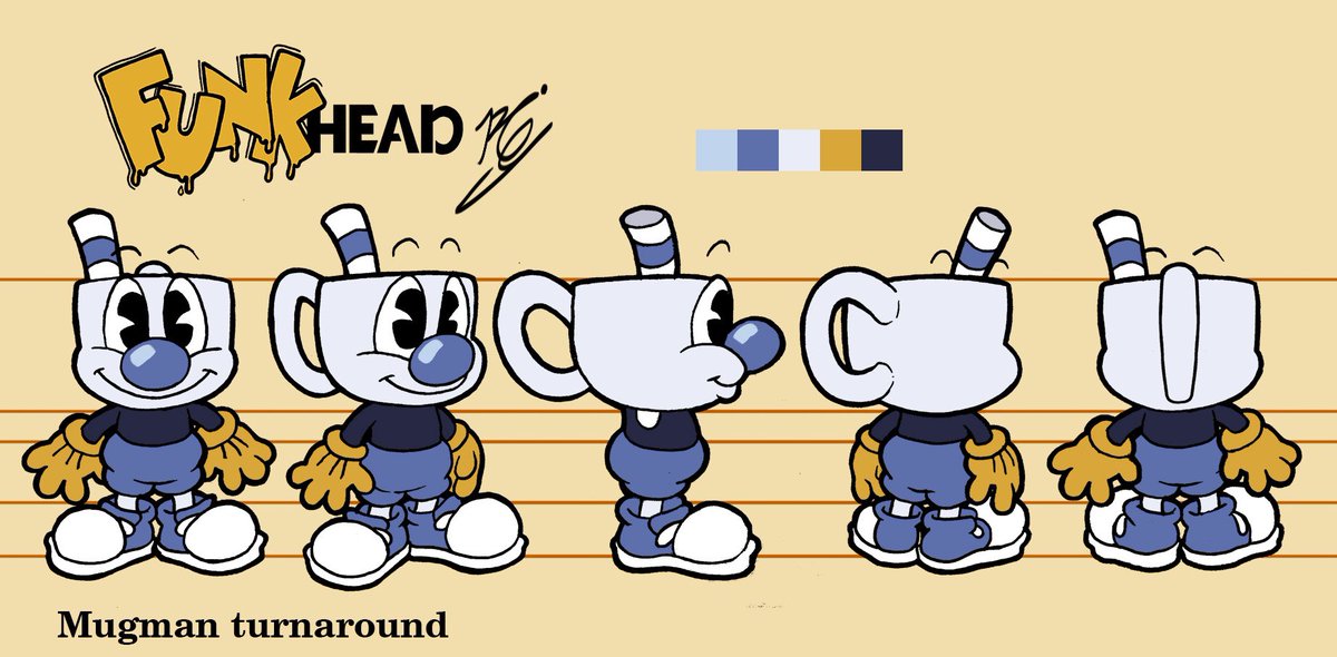 funkheadfnf's tweet image. nothing happened yesterday but somethings happening today!

Here&apos;s the turnaround for mugman!
#funkhead #cuphead #fnfmod