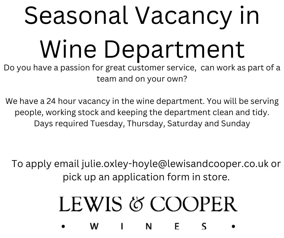 Seasonal hours in the Wine department