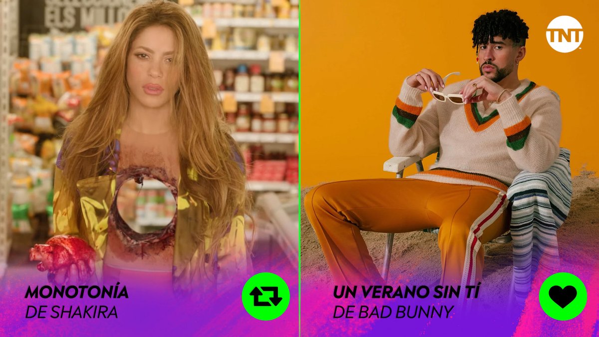TNTLA's tweet photo. Si tuvieras que... ¿a qué canción de corazones rotos le darías play primero? #BadBunny ❤️‍🩹 #Shakira #LatinGrammyTNT https://t.co/2TlJ5uIoAR