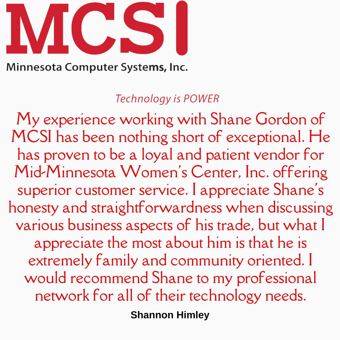MN_CompSystems's tweet photo. Thank you, Shannon, for your feedback!  We love hearing from our customers!

If you've recently worked with us at Minnesota Computer Systems, please leave us your feedback in a Google review.  And for all of your technology or print-related questions, we're here for you! https://t.co/M1VJ5hVTaM