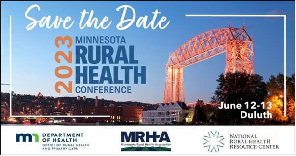 MRHAruralhealth's tweet photo. Mark your calendars! The Minnesota Rural Health Conference is coming back in-person this summer.
https://t.co/UOZrBMMP8k #mnrhc #ruralhealth https://t.co/KN5Kvz3a4t