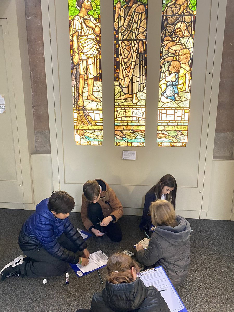 LCPS07's tweet image. Swifts Y6 loved the stained glass museum @Ely_Cathedral today. They explored portraits and how art can be used to express identity. They took inspiration from the glass to begin their own portraits. Lots of links to our history and religion and world views curriculum too!