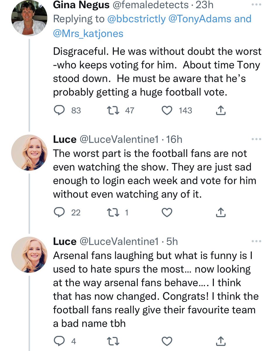 _The72's tweet photo. Itโs amazing the outrage Arsenal fans are causing Strictly Come Dancing viewers by voting Tony Adams every week ๐ญ๐ญ https://t.co/UBIxWWdLsg