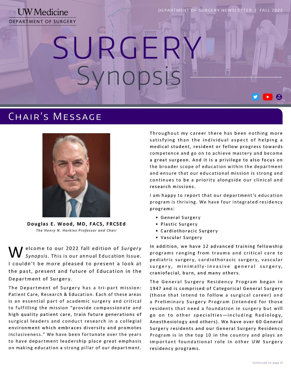 Want to know more about our surgical residency programs? Interviews with our program directors, residents, and a highlight about #ruralsurgery all in the #education edition of #SurgerySynopsis! 👉bit.ly/surgerysynopsis     #gensurgmatch #vascular #plastic #cardiothoracic