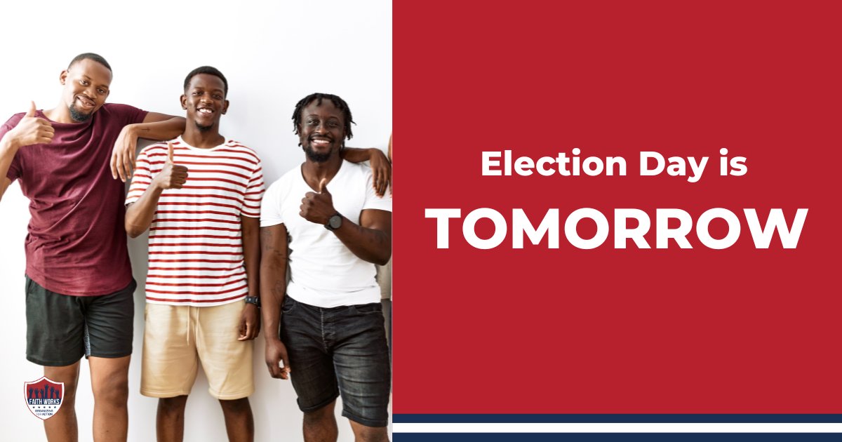 FaithworksVote's tweet photo. #ElectionDay is TOMORROW! Already have a plan to vote? Reach out to your friends and family in #Georgia and make sure they're ready to exercise their rights. #GAvotes #midterms #FaithWorks https://t.co/tjjbSBPVRh