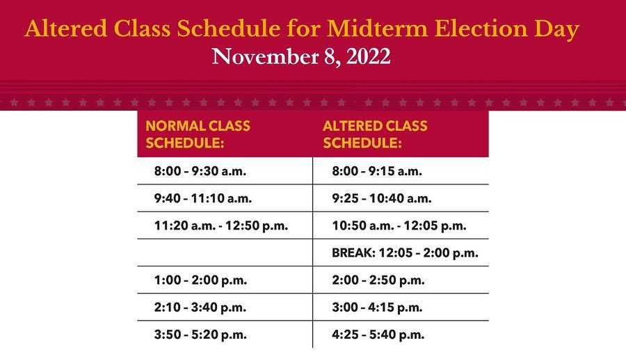 TOMORROW’s the day!

Make sure to review the altered class day schedule for tomorrow! If you need to register to vote, you can swing by Student Development until 6:30pm to get a copy of your “Lease Agreement” and take it to the polls where you can get registered!