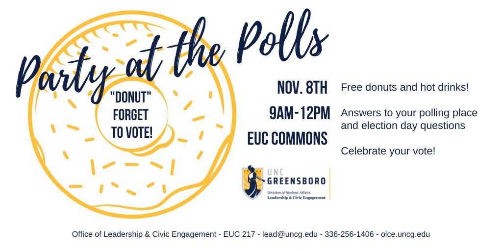 Election Day is tomorrow! Come celebrate with OLCE at our Party at the Polls event! 🗳️ #UNCGvotes #NCstudentvote <a href="/UNCG/">UNCG</a> @UNCG_SA