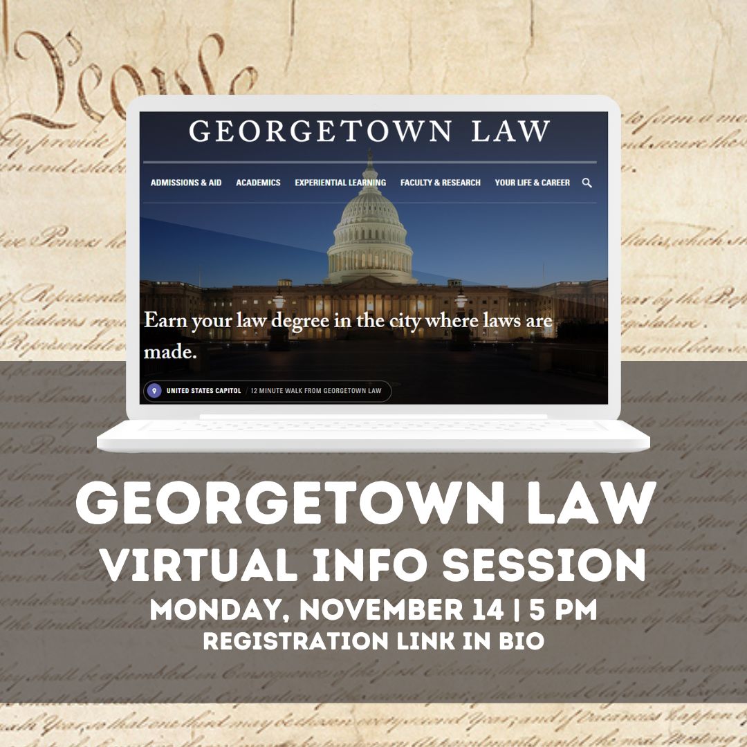 We invite you to learn more about Georgetown Law and the admissions process, and meet a member of the Admissions team, during a virtual information session.

Registration Link: georgetown.zoom.us/meeting/regist…