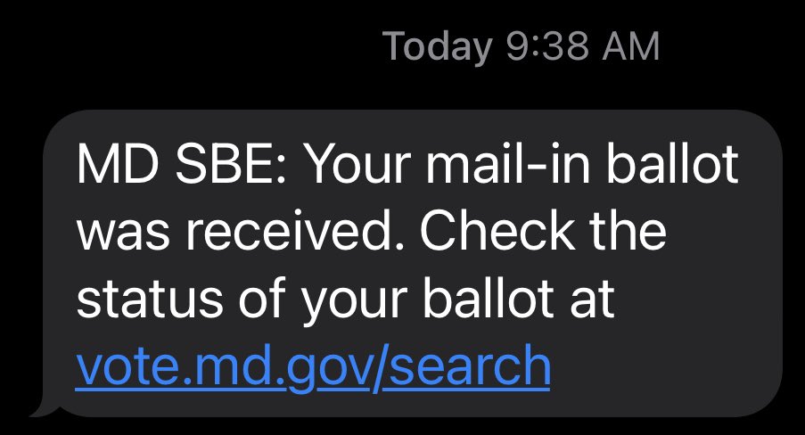 cohenjosh's tweet photo. Ballot drop boxes work. Dropped off my ballot Friday. Board of Elections received it today. Love the convenience. Love the communication from @md_sbe!
#mdelection #elections2022 https://t.co/ppqRvem8Es