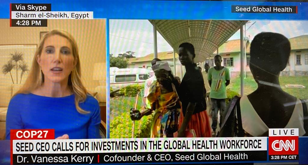 Seed_Global's tweet photo. Speaking to @jchatterleyCNN @FirstMove live from #COP27, Seed CEO @VBKerry urges more investment in the health workforce to build stronger health systems in Africa, protecting against future shocks from climate change #uhc https://t.co/0C746CjD0J