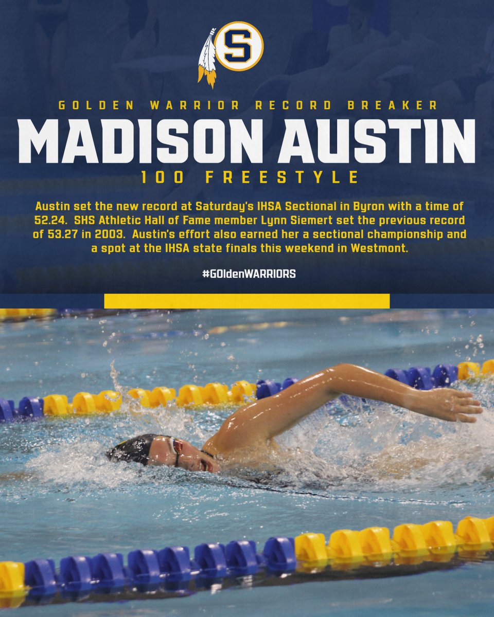 shs_gldnwarrior's tweet photo. ICYMI we had a Golden Warrior record breaker Saturday!  Congrats, Madison!

#GOldenWARRIORS @shs_swimdive https://t.co/IFYJTlqlJV