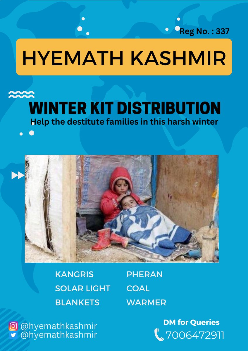 Azzharmalik's tweet photo. Winter is the season when it gets tough for underprivileged families to survive. Through our " Winter Camp" we make sure to keep kashmir warm. Please donate generously for these families. Dm for acct details and rt for max reach. https://t.co/UNa8upQiPj