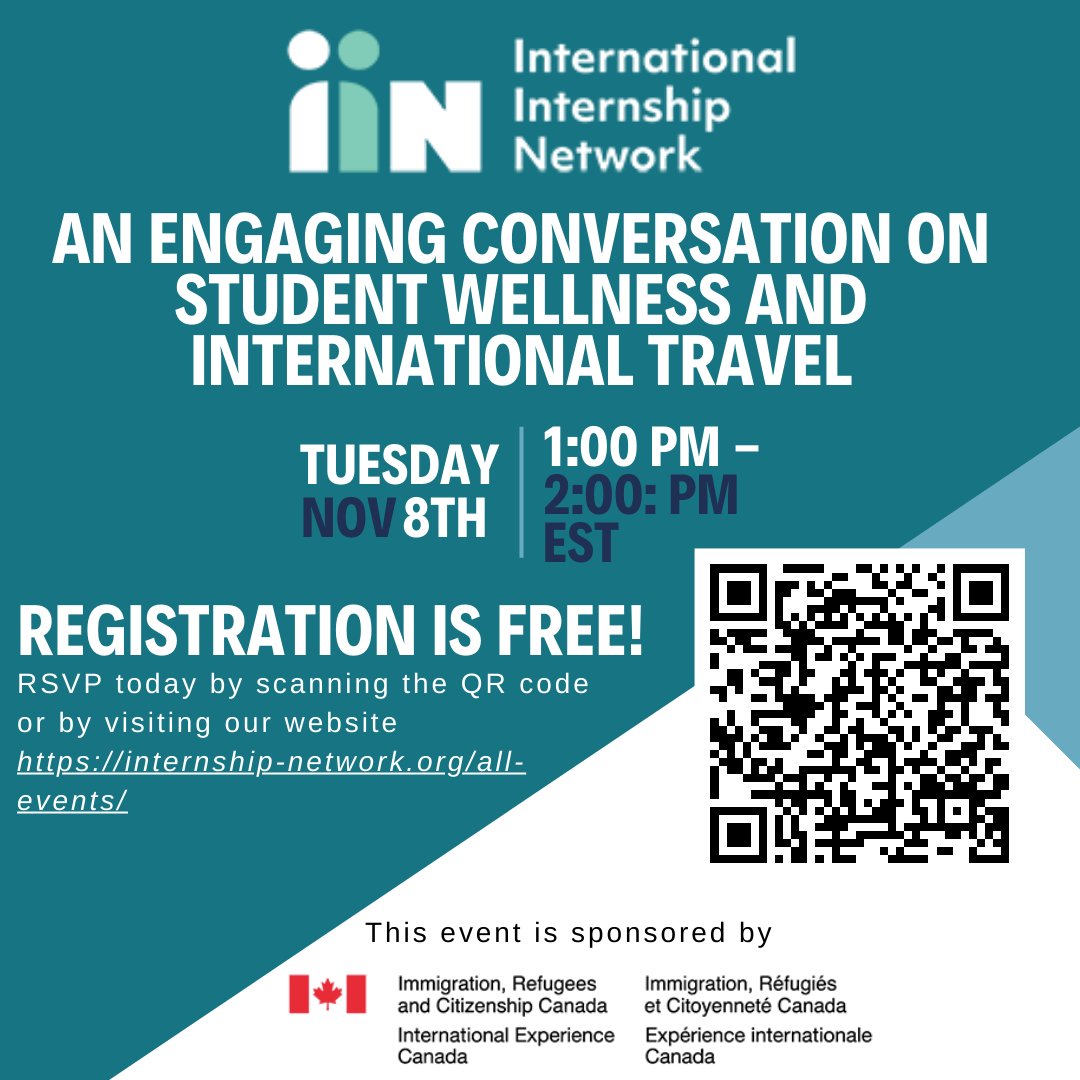 InternshipNet's tweet image. Reminder of tomorrow's free event focussing on emerging #HSS considerations for #studyabroad &amp;amp; #internships.  Sponsored by @EIC_IEC @IEC_EIC #internationaleducation #workintegratedlearning #internships #studyincanada @GuardmeIns @berkeleysummer @carletonucareer @sesewa