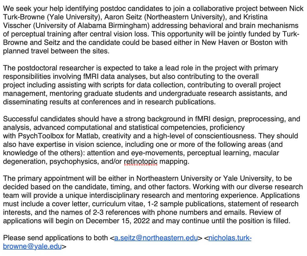 visscherlab's tweet photo. Want to learn about learning with us?
We are looking for a stellar postdoc who has a strong background in fMRI, computation, and is creative and conscientious.  It’s exciting work with a great team!  

See image for more details — dm with questions! https://t.co/ST0SpZIUHb