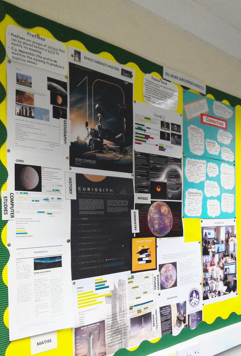 AshfordEAL's tweet photo. Finally, all passive voice + space vocabulary presentations done, and posters displayed! These @AshfordEAL students are now already tackling the next topic and language points back on Earth: living creatures + adverbs + 'signpost' words. https://t.co/lvCtpyGcoH