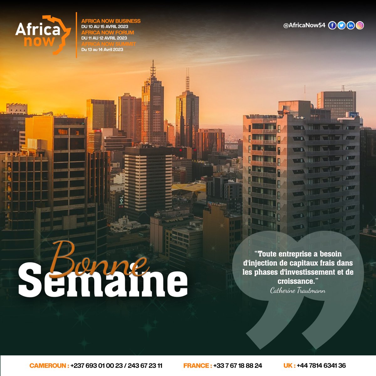 ENTREPRENEURS, GOUVERNEMENTS, ENTREPRISES &amp; PME saisissez les opportunités qu'offre AFRICA NOW et rejoignez la communauté d'une AFRIQUE forte et dynamique.

#AfricaNow #AfricaNowForum #AfricaNowBusiness #AfricaNowSummit