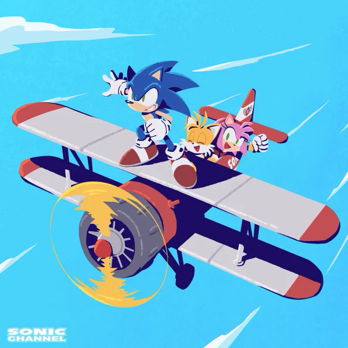 Here's artwork of Sonic, Tails, and Amy flying on the Tornado from #SonicFrontiers! #SonicNews 
