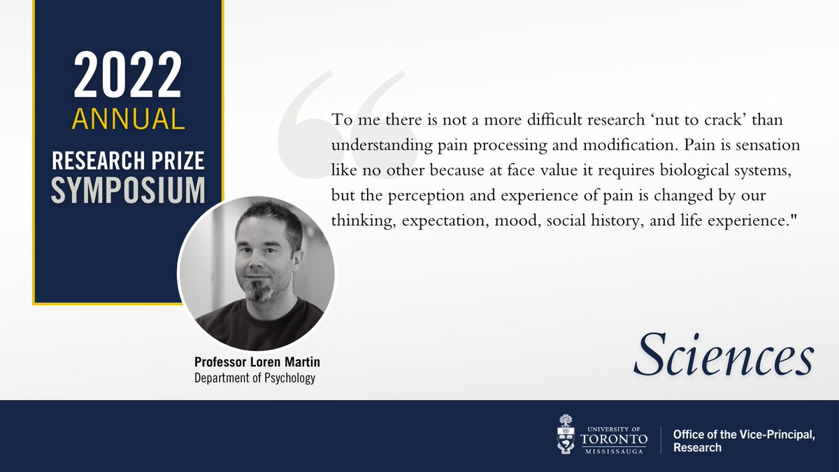 UTM Research & Innovation (@utm_research) on Twitter photo “Pain is a sensation like no other because at face value it requires biological systems, but the perception and experience of pain is changed by our thinking, expectation, mood, social history, and life experience.”
— Professor Loren Martin, <a href="/UTMPsychology/">UTMPsychology</a> “Pain is a sensation like no other because at face value it requires biological systems, but the perception and experience of pain is changed by our thinking, expectation, mood, social history, and life experience.”
— Professor Loren Martin, <a href="/UTMPsychology/">UTMPsychology</a>